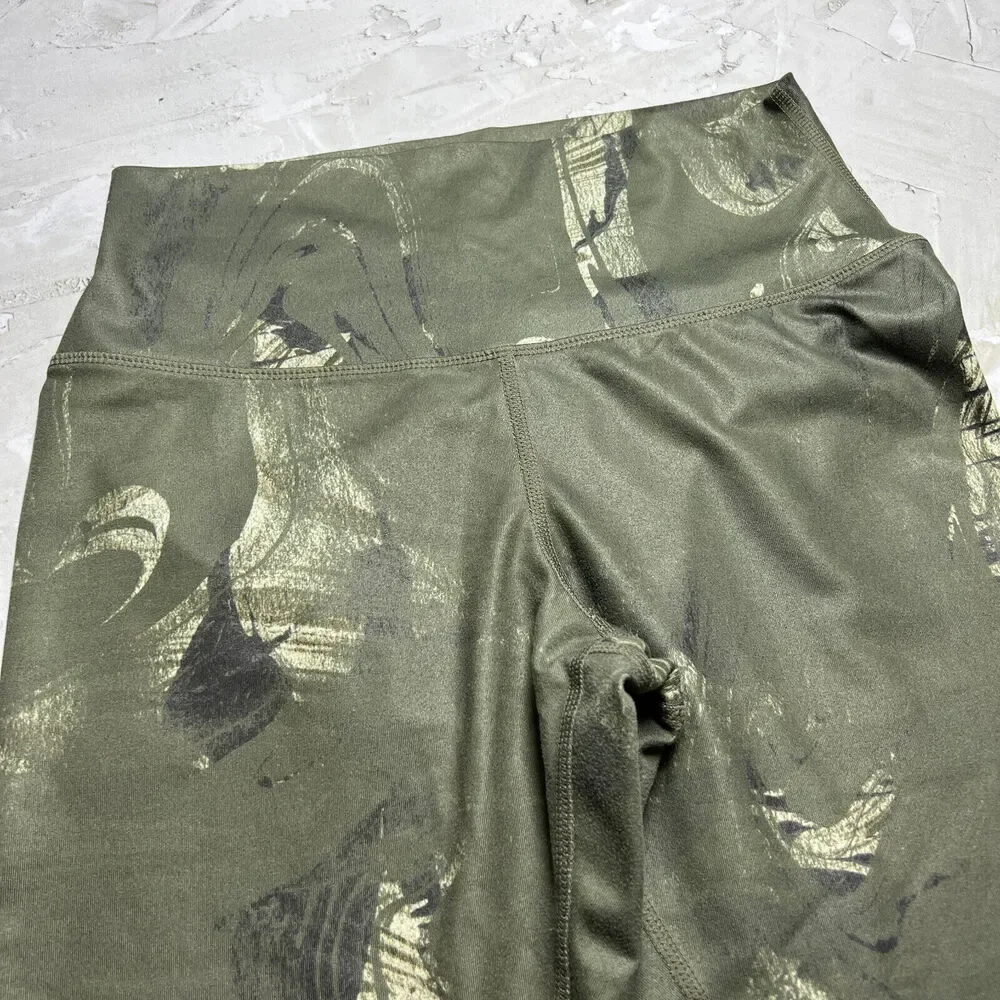 Alo Printed High Waist Leggings SIZE M Metallic Green Swirl Yoga Gym Pants
